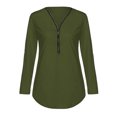 thumbnail image 4 of JGGSPWM Womens Solid Tunic Plus Size Blouse Zipper V Neck Tshirt 3/4 Sleeve Shirts Fashionable Tops 2023 Trendy Tees Army Green XXXXL, 4 of 4
