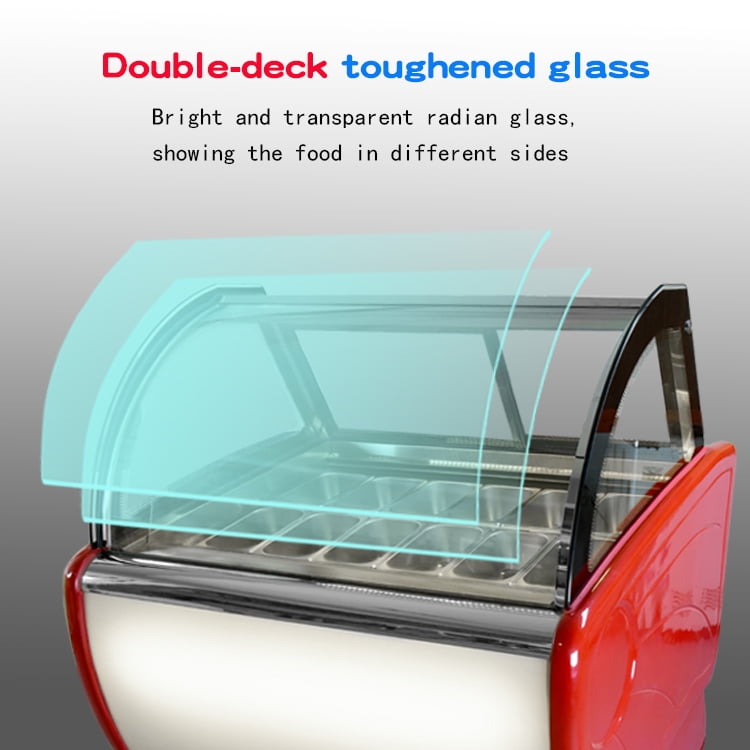 Kolice Commercial 12 Pans Gelato Showcase Display Freezer Hard Ice Cream Freezer Showcase-Red Color, Cool Air Convection Design,Auto Defrost, Anti-Fog Glass