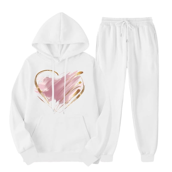 successthop Womens Lounge Set 2 Piece Outfits Long Sleeve Hoodie and Jogger Sweatpant Heart Fall Sportwear with Pocket