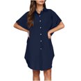 thumbnail image 4 of Ovzne Robes Grande Taille pour Femmes aux Formes Robe d'Été Chemise-Jupe d'Été pour Femmes à Boutons avec Col en Coton et Lin Robe Courte Robe-Chemise Robe pour Femmes Liquidation, 4 of 7