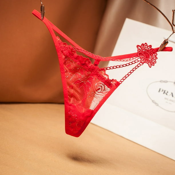 Ropa interior sexy transparente en forma de V para mujer, tanga simple de encaje hueco, bragas de encaje fino con huecos laterales