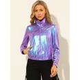 thumbnail image 3 of Chaquede chándal pamujer Chaquemetálide manlarbrillante holográficon cremalleen parte delanteAzul púrpuM, 3 of 7