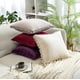 thumbnail image 4 of Wekity Paquete de 2 Fundas de Almohada Decorativas, Fundas de cojín sólidas de Terciopelo de partículas Suaves con Pompones para sofá, Dormitorio, Coche (18 x 18 Pulgadas, Púrpura), 4 of 5