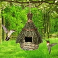 thumbnail image 6 of OutmaxHome Grass Bird House Hummingbird Nest House Roosting Pocket for Outside Hanging Hideaway Hut Woven Nest Cozy Resting Place for Finch Canary, 6 of 9