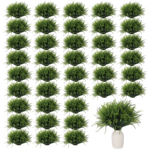 40 Bundles Artificial Boston Fern Plants, 15 in Realistic Sun Protection Faux Greenery, Faux Plastic Shrubs, No Fade Fake Fern Stems for Patio, Garden, Yard, Deck & Home Decoration
