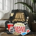 thumbnail image 6 of Comfortable Movie Night Flannel Blanket with HD Digital Print of Popcorn, Soda, and Film Design, Black Background with Neon Light Embellishments, 6 of 9