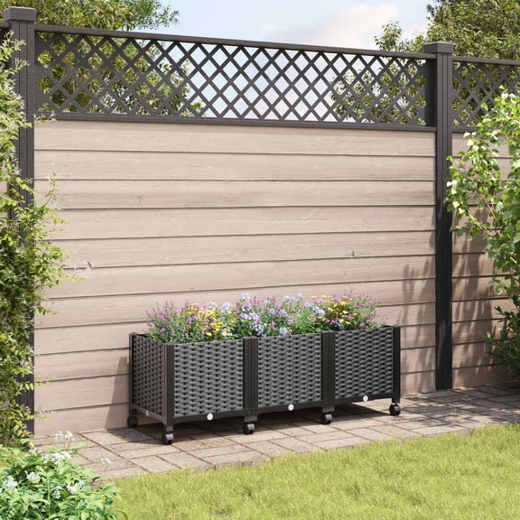vidaXL Garden Planter with Wheels Black 47.24 x 15.75 x 17.32 in PP