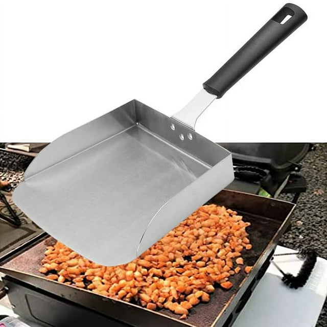 Accesorios para parrilla de acero inoxidable, herramienta rascadora de plancha grande, espátula para comida frita, cuchara para revolver