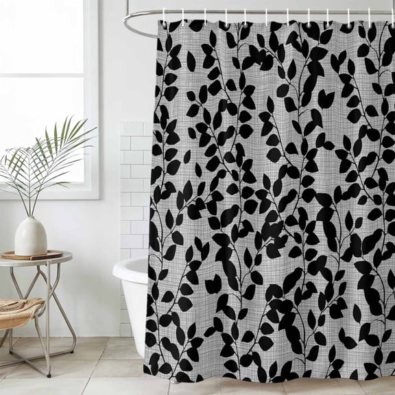 Grey Black Botanical Waterproof Fabric Shower Curtain,Pastoral Spring Floral Summer Art Waterproof Fabric Shower Curtain for Bathroom Curtains Bathtubs Shower Curtains with 12 Hooks Extra Long 72x96