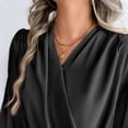 thumbnail image 4 of Stylish Olyvenn Women's Chiffon Draped Wrap V Neck Ruched Blouse Dressy Summer Casual Loose Elegant Shirred Cuff Long Sleeve Shirts Top Black XL, 4 of 8
