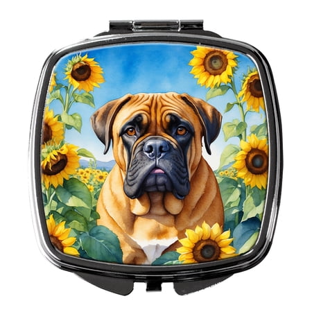 Bullmastiff in Sunflowers Compact Mirror 2.75 in x 3 in