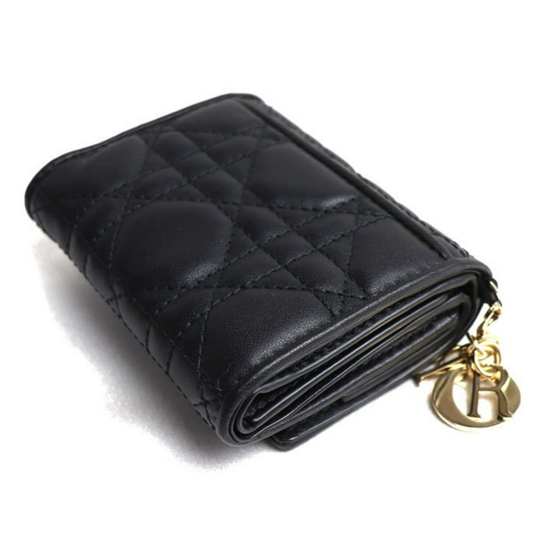 Pre-Owned Christian Dior Lady Lotus Wallet Cannage Bi-fold Pre-Owned Christian Dior Lady Lotus Wallet Cannage Bi-fold