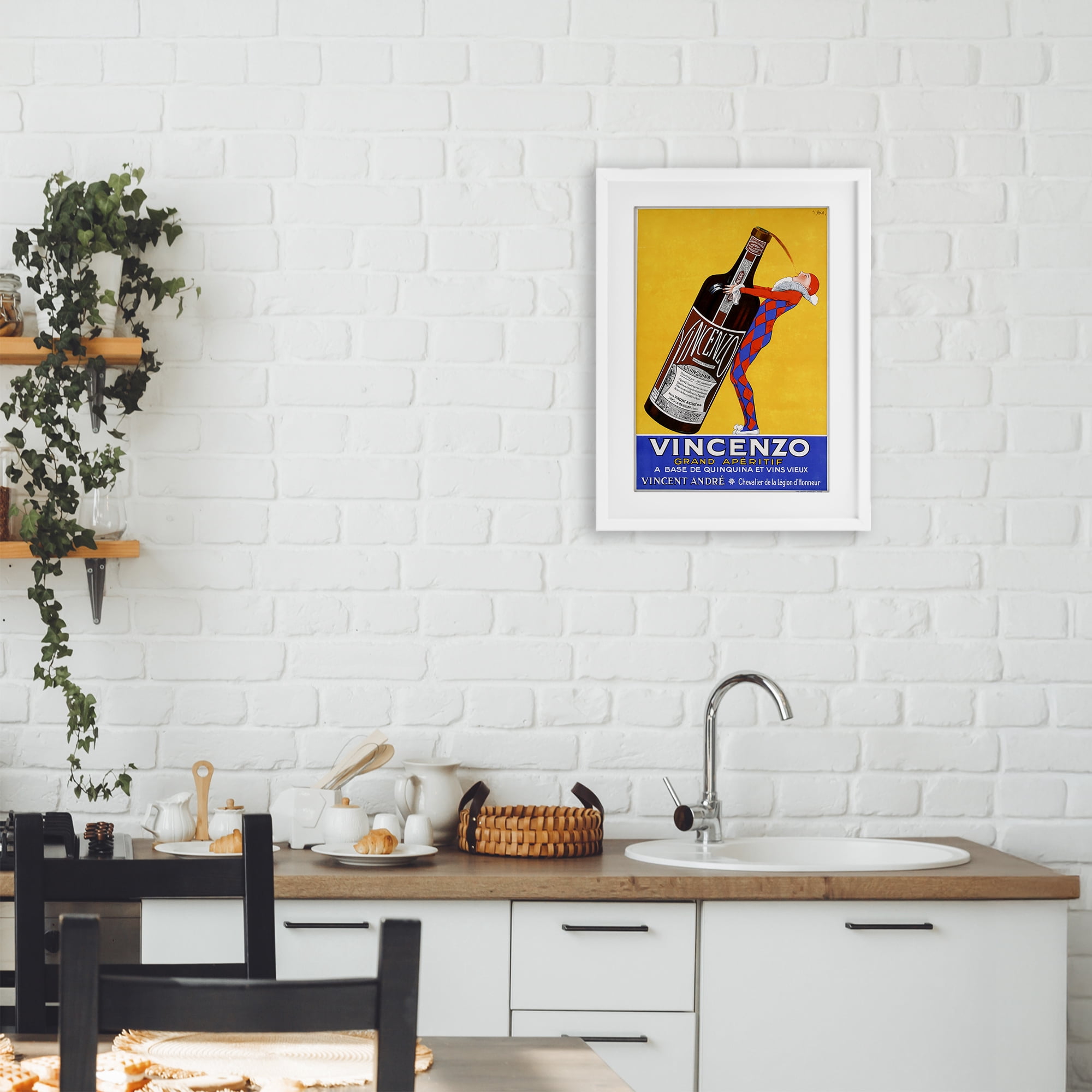 Stupell Industries Vincenzo Vintage Wine White Framed Print Under Glass, design by Vintage Posters