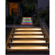 2 Pack Solar Stair Lights Outdoor, 10 Lighting Modes RGB & Warm White Step Lights, IP65 Waterproof Decorative Solar Powered Lights for Stairs, Pathway and Backyard