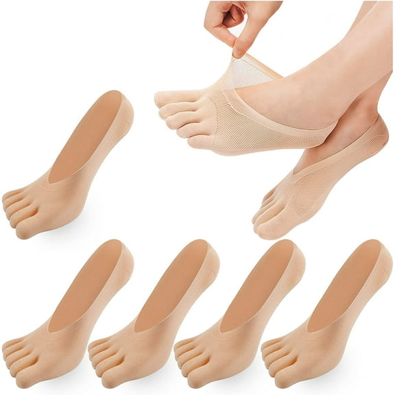 STONCEL 10 Pairs Women Toe Socks Five Finger Socks Soft and Breathable Low Cut Ankle Socks Silk Stockings for Girls Women (Skin 10 Pairs)