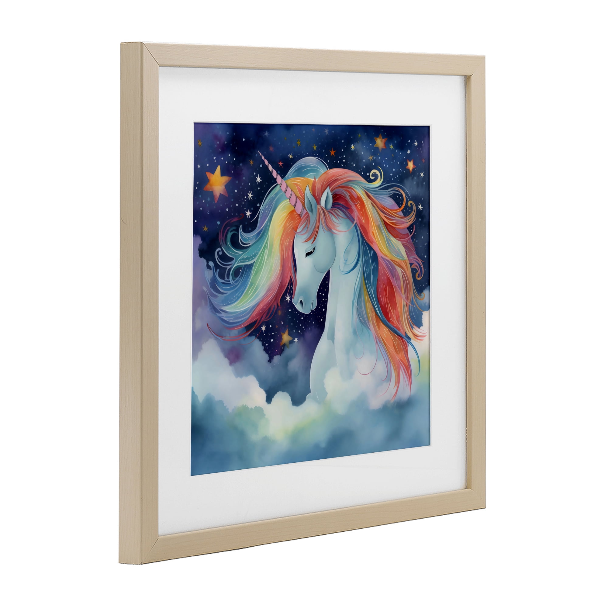 Stupell Industries Rainbow Mane Unicorn in Clouds Birch Framed Print Under Glass, design by Creative Studio
