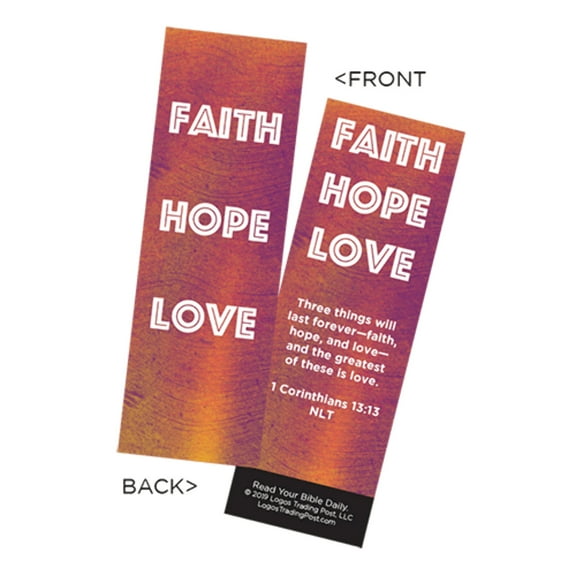 Children's Christian Bookmark, Faith Hope Love, 1 Corinthians 13:13 - Pack of 25