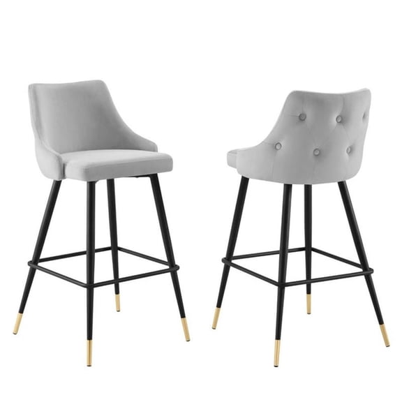 Modway Adorn 29.5" Tufted Velvet Bar Stool in Black/Light Gray (Set of 2)