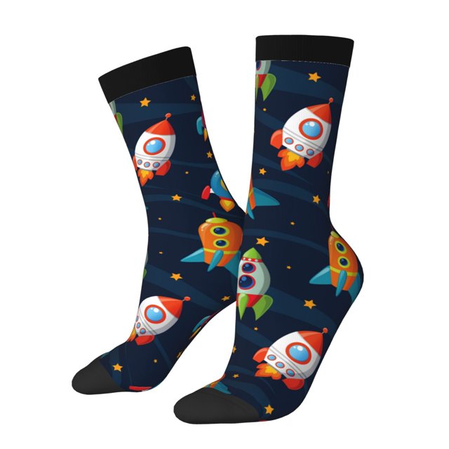 Balery Spaceships and Stars Calcetas Largas con Estampado para Hombre y Mujer – Suaves y Transpirables, Talla Única (US 5-11)