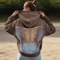thumbnail image 2 of Fall Oversize Hoodies For Women Mesh Backless Patchwork Long Sleeve with Pocket Winter Fashion Hooded Sweatshirts, 2 of 5