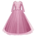 thumbnail image 4 of Miluxas Girls Long Lace Bridesmaid Dress 3/4 Sleeves Floor Length Wedding Party Evening formal Maxi Tulle Ball Gowns Pink 3-4 Years, 4 of 6
