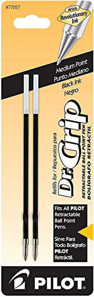 Pilot Dr. Grip Retractable Ballpoint Pen, Medium Point, Black Barrel with Black Ink, 3 Pens (36100) with 6 Black Ink Refill