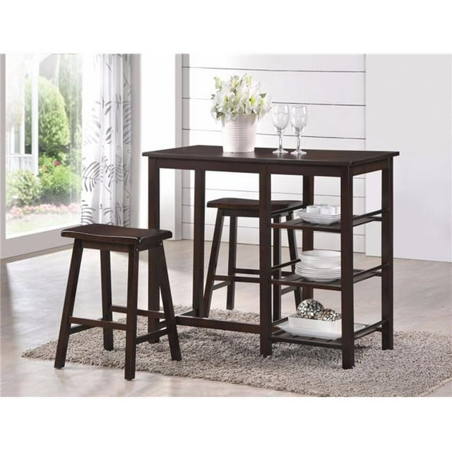 Benzara BM158695 Spacious Counter Height Set, Walnut Brown - 3 Piece