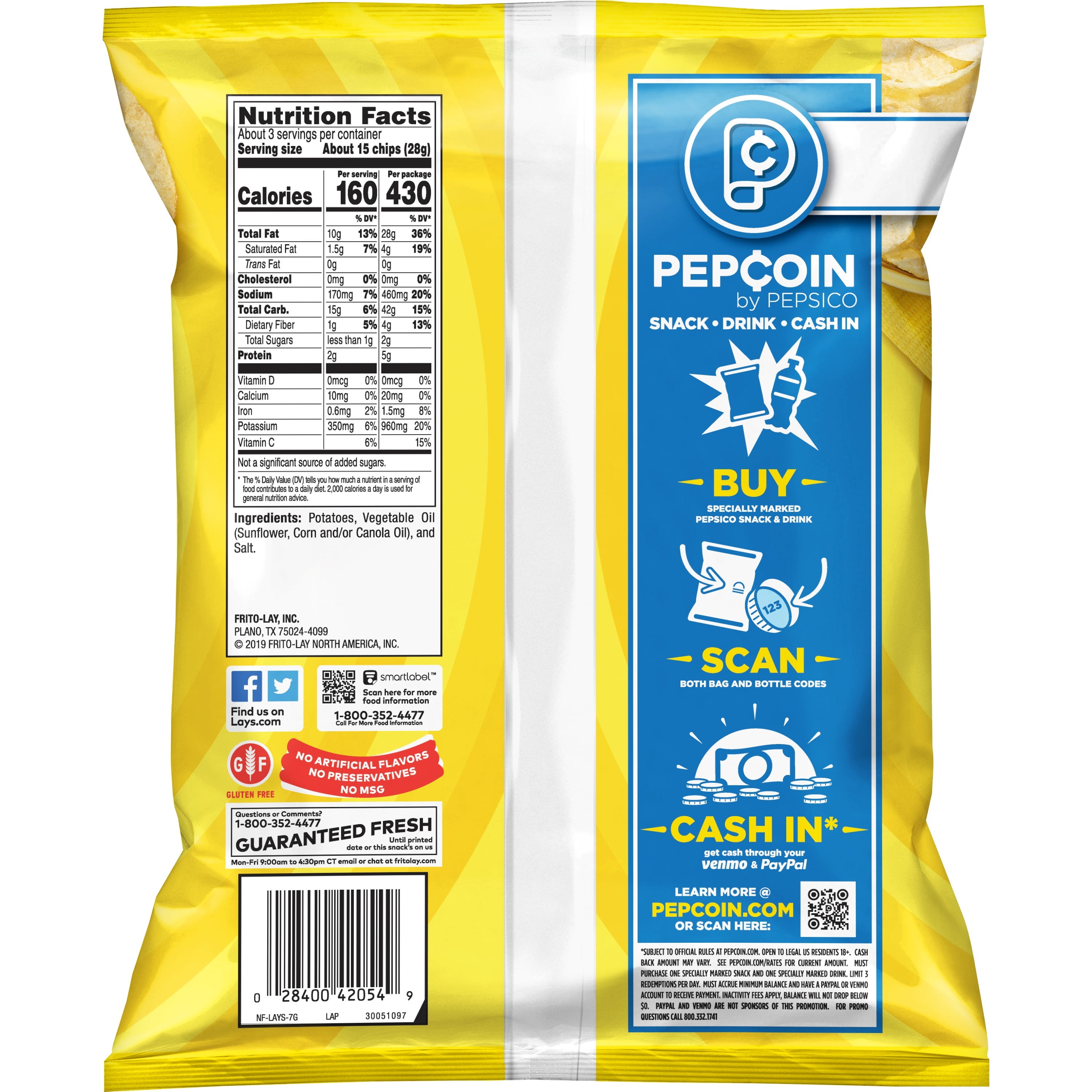 Lay's Potato Chips, Classic Flavor, 2.75 oz Bag