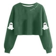 thumbnail image 1 of Lcziwo Chandail Court d'Halloween pour Femmes, Hauts Graphiques de Fantôme Mignon, Chandail à Manches Longues Lanterne à Col Rond, Saison Effrayante, Mode d'Automne, Chandail Vert, G, 1 of 2