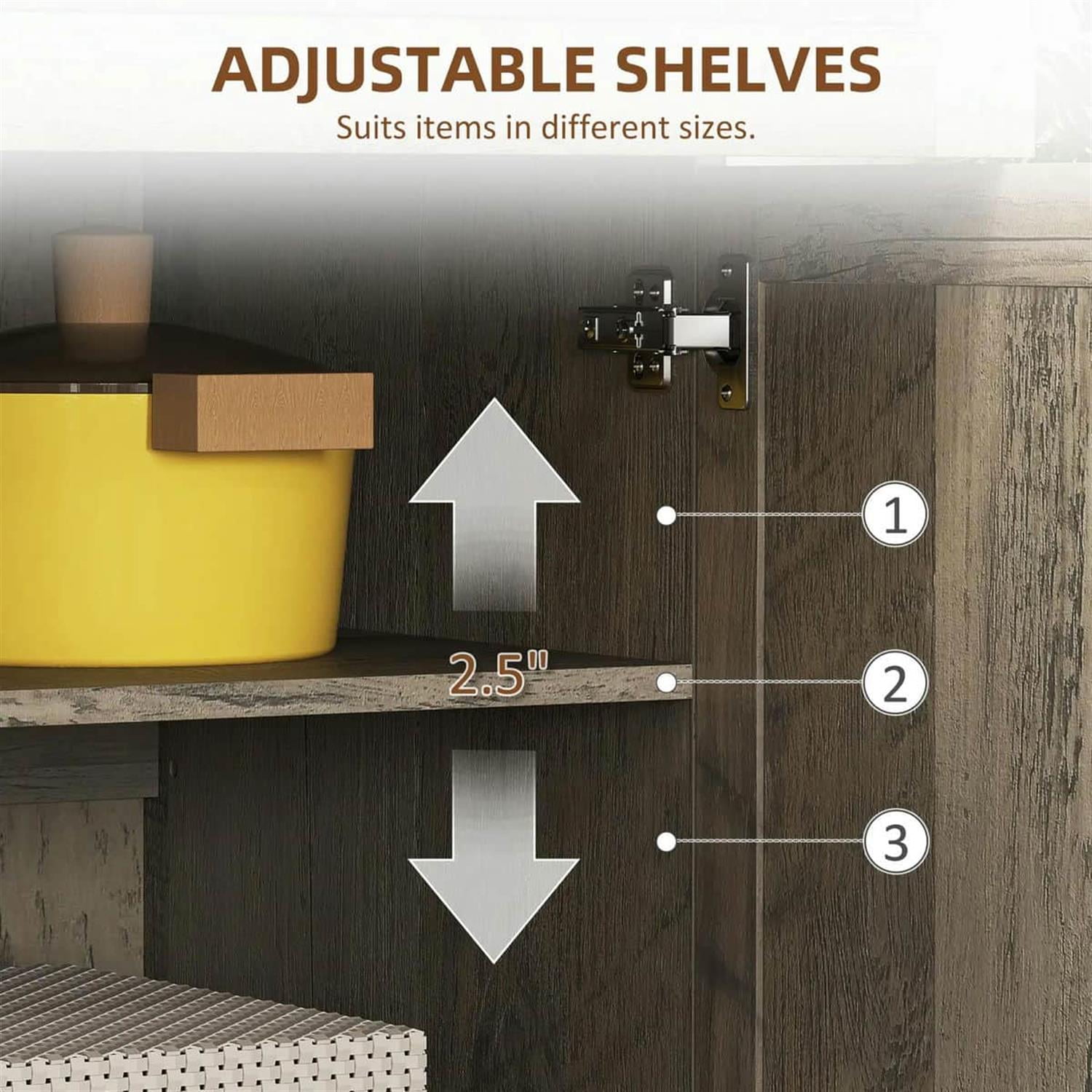 Demi Bonn 67" Buffet Hutch, Modern Kitchen Storage Cabinet, Freestanding Glass Door Pantry, Shelves & Drawers for Home Decor, Gray