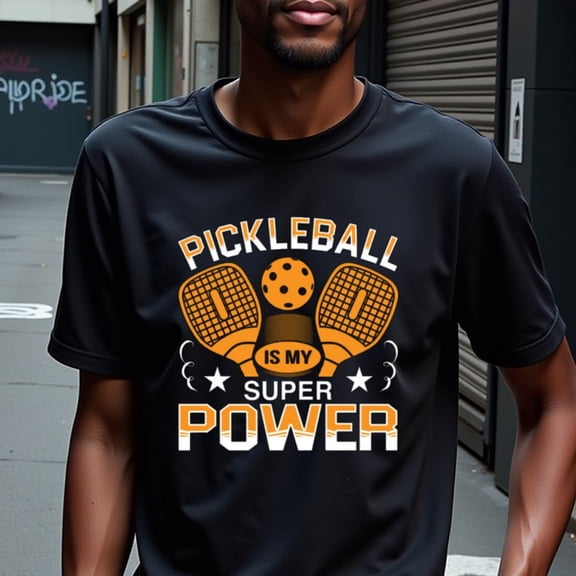 Men's & Women's Pickleball Graphic T-Shirt - Pickleball Is My Super Power Athletic Tee - Black Shirt with Orange/White Accents - Regular Fit Casual Sports Apparel for Game Day, Gym, Casual Attire