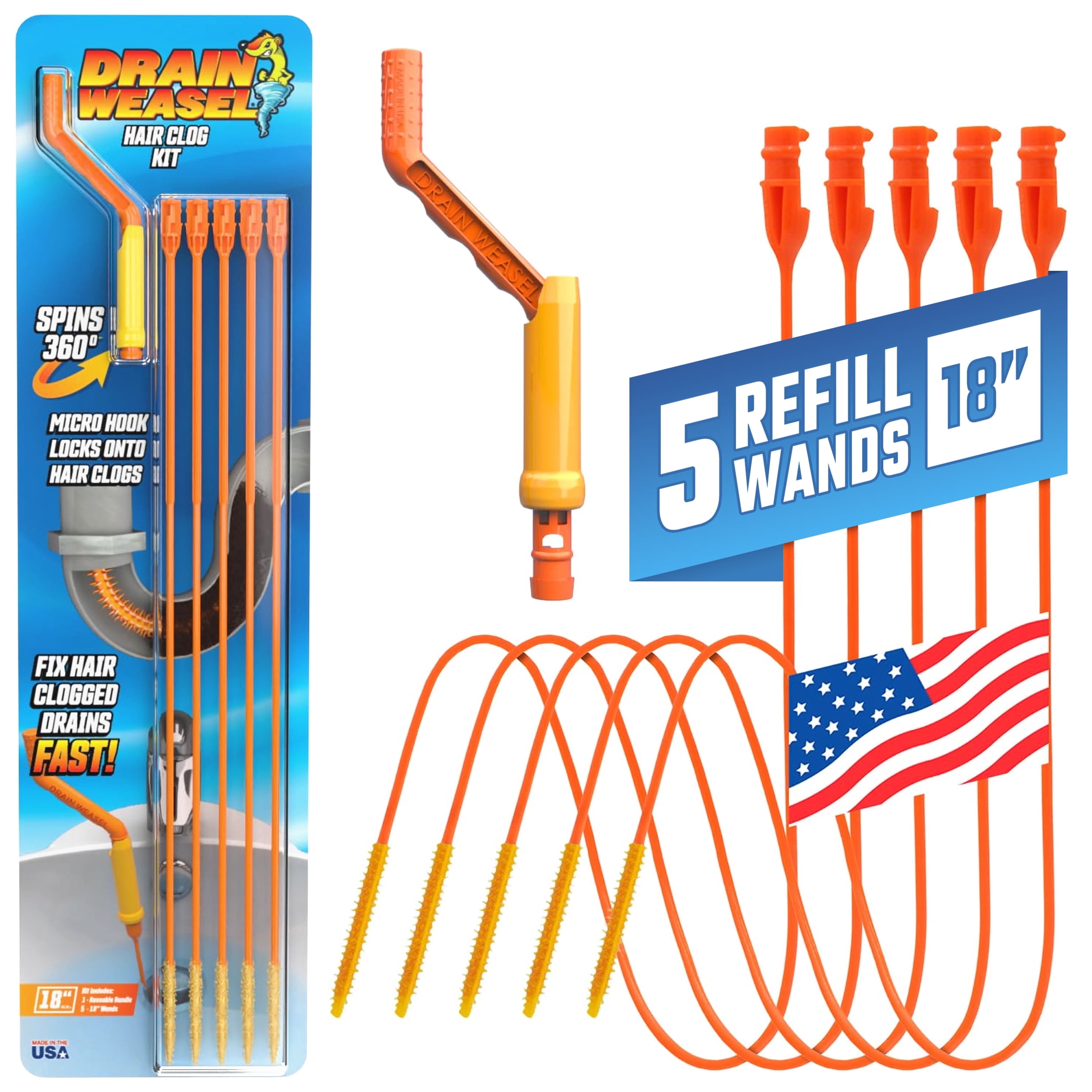 FlexiSnake Drain Weasel Hair Clog Remover, 5-Pack photo 1