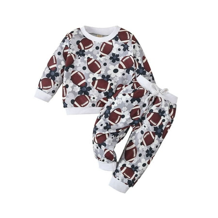 

Bjutir Cute Outfits Set For Boys Girls Toddler Long Sleeve Cartoon Rugby Football Prints T Shirt Pullover Tops Pants Outfits