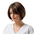 thumbnail image 4 of kurtrusly Mode Perruque de Cheveux Humains Soyeux Naturel Courte Perruques de Cosplay & Plat Frange Sépia, 4 of 8