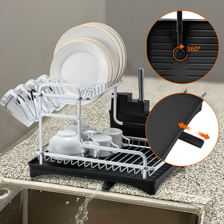 Cheap Double Dish Rack Water Plate Kitchen Cutlery Rack Black Silver Large  Quantity and Excellent Price