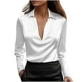 thumbnail image 4 of GaThRRgYP Dressy Blouses for Women Fall,Women's Temperament Solid Color Long Sleeve Round Collar Top/Shirt White S, 4 of 9