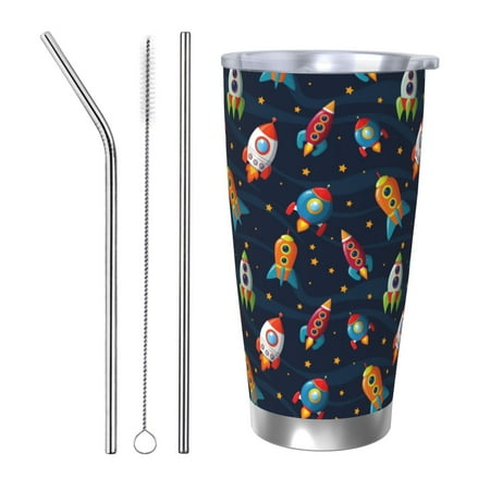 

Cauagu Spaceships and Stars Pattern 20oz Tumbler Stainless Steel Vacuum Insulated Tumbler with Lid Insulated Coffee Mug Thermal Cup with Splash Proof Sliding Lid-Straw Three-piece Set