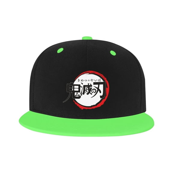 Demon Slayer Kimetsu No Yaiba Kid'S Cartoon Baseball Cap,Adjustable Hip Hop Hat Flat Brim, Breathable Sun Hat For Boys Girls Green