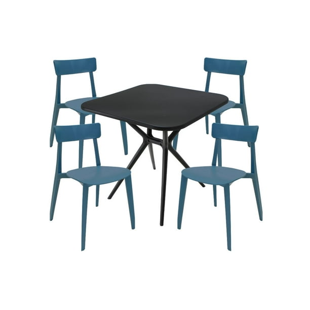 CONJUNTO DE EXTERIOR MESA LODI NEGRO Y SET DE 4 SILLAS BRIANZA AZUL