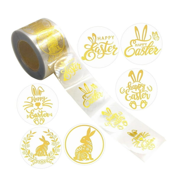 500 pegatinas de Pascua, pegatinas de huevos de Pascua, etiquetas transparentes, etiquetas de regalo en rollo 25 cm
