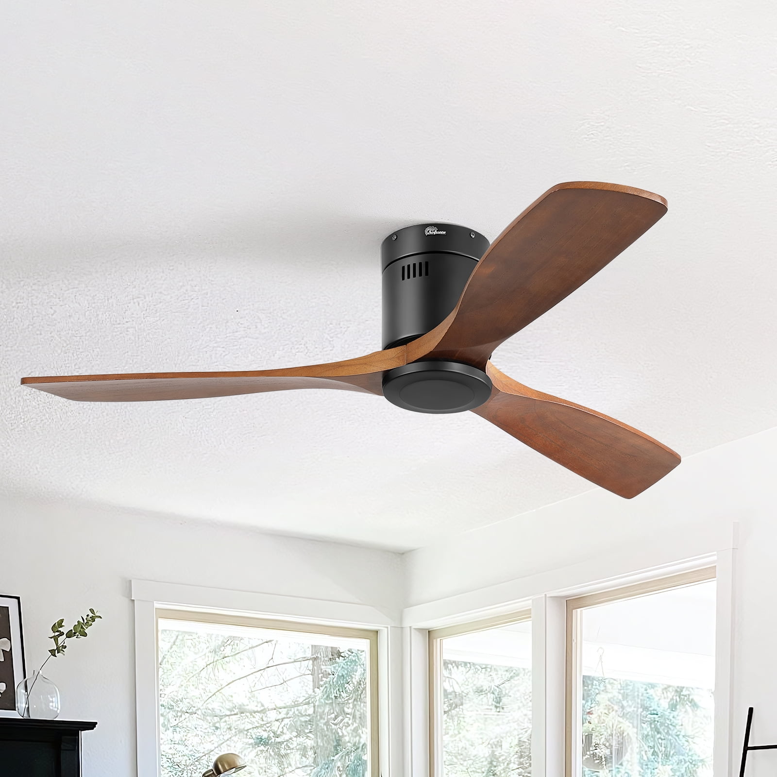 Sofucor 52" Smart Ceiling Fan, Indoor/Outdoor Ceiling Fans Without Lights, Compatible with Alexa/Google/App, 3-Color Light 6-Speed Timing Reversible DC Motor