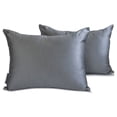 thumbnail image 1 of Funda de cojín lumbar de lujo HomeCentric, color plata, paquete de 2, 30 x 45 cm (12 x 18 pulgadas), funda de cojín rectangular lisa de satén, estilo moderno - Satén flameado gris plata, 1 of 5