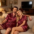 thumbnail image 5 of Garbnen Silk Matching Pajama Set for Couples 2 Piece Short Sleeve Button Down Sleepwear Pjs Shorts Set Comfy 2 Piece Loungewear Sets Woman XXXL, 5 of 8
