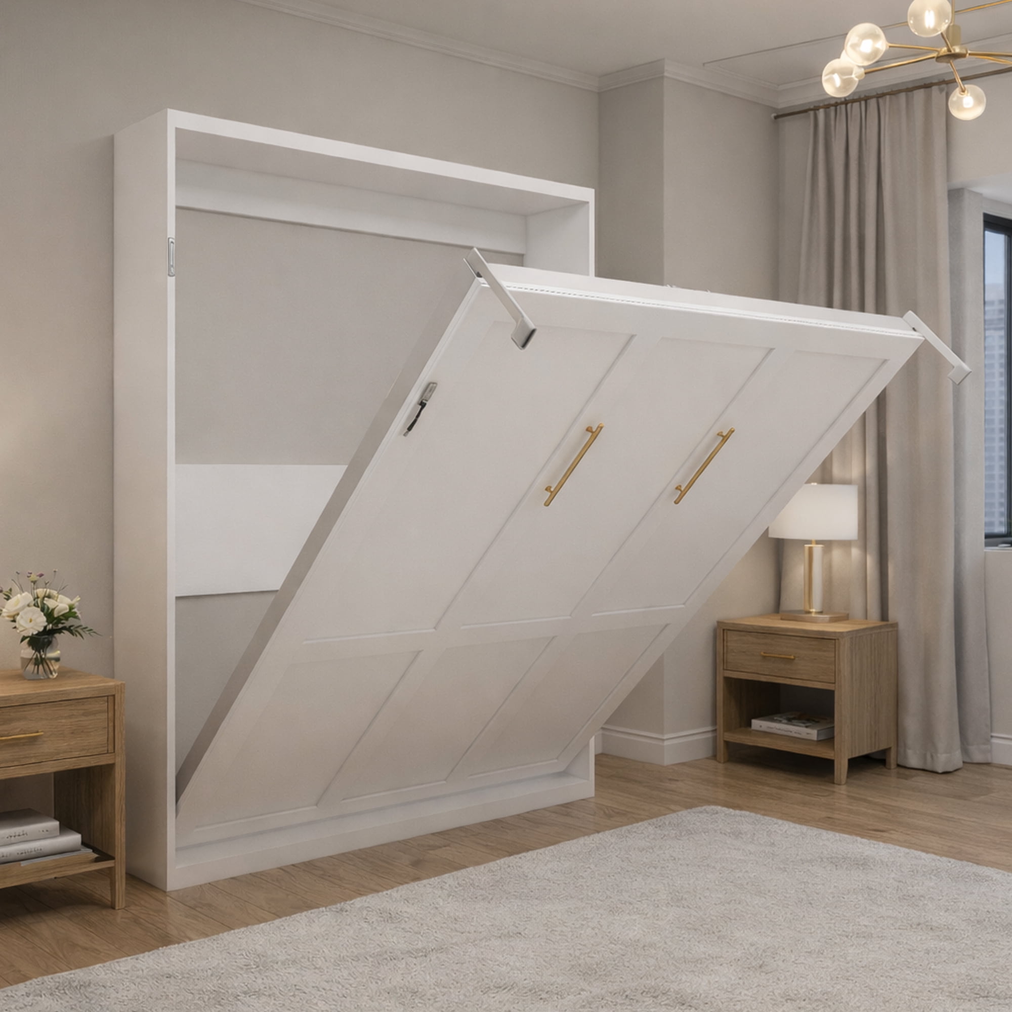 Mintazer Queen Size Foldable Murphy Bed, Convertible Wall Bed into a Cabinet for Living Room Bedroom Apartment Space Saving, White