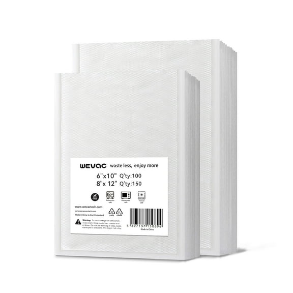Wevac Lite 250 Pcs Vacuum Sealer Bags 6" x 10"(100), 8" x 12"(150),Pre-Cut Vacuum Seal Bags for Food, Clear