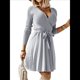 thumbnail image 3 of Vestidos de Suéter para Mujer 2025, Vestido de Suéter de Corte A, Suéter de Punto Acanalado con Volantes, Suéteres Plisados con Cinturón. Gris M, 3 of 8