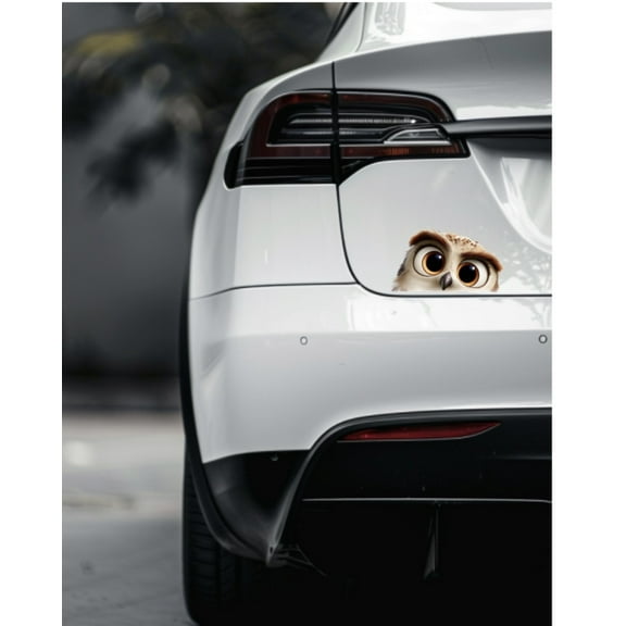 Cute Owl Face Car Sticker, Peeking Owl Vinyl Decal in Anime Style, for Bumper, SUV, or Rear Window