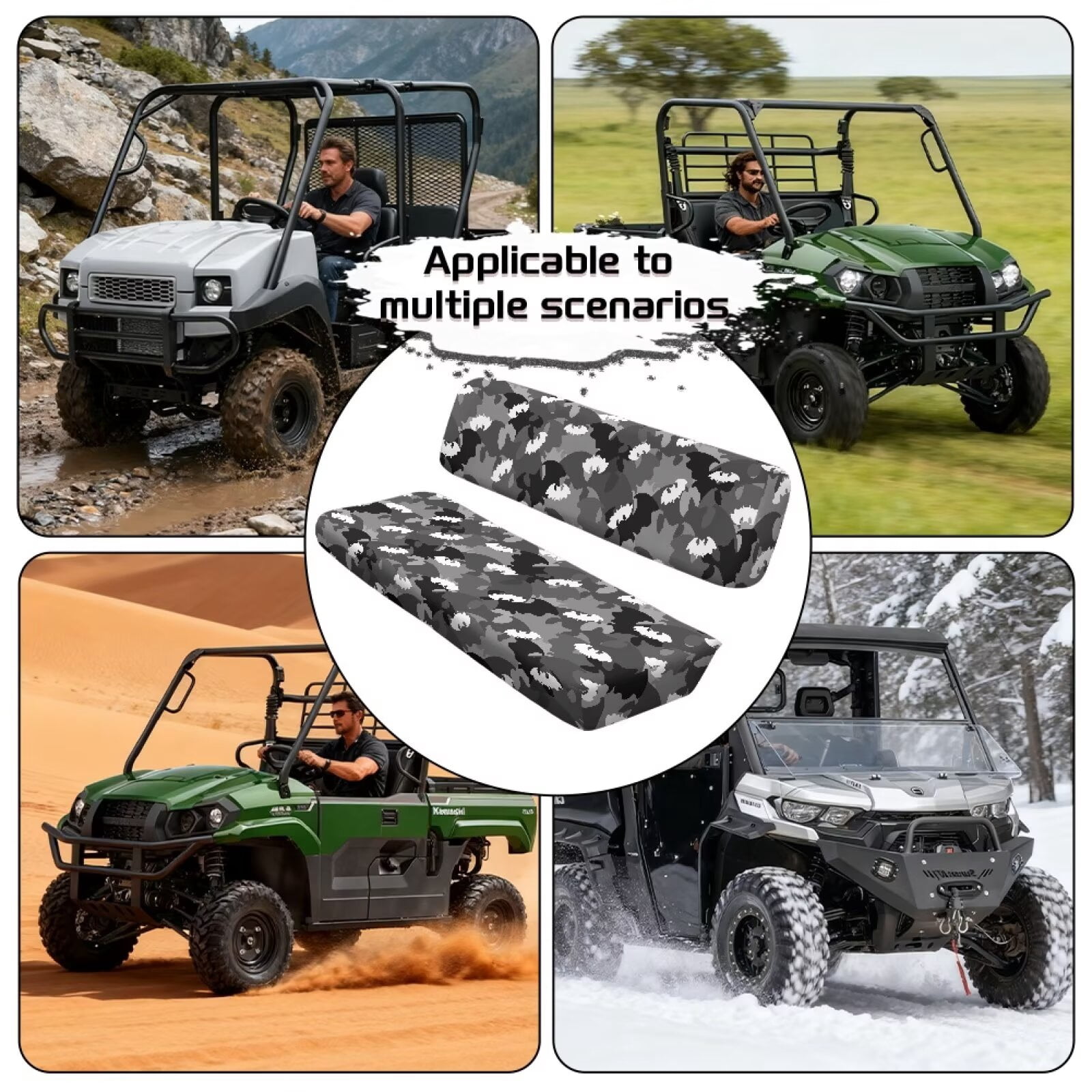 Uorisanigo Mule Seat Cover Anti-Slip Bat Camouflage UTV Front Bench Seat Cover Fit for Kawasaki Mule 3010 Diesel 4x4 2003-2008 UTV Pioneer Seats Accessories for All Seasons Windproof