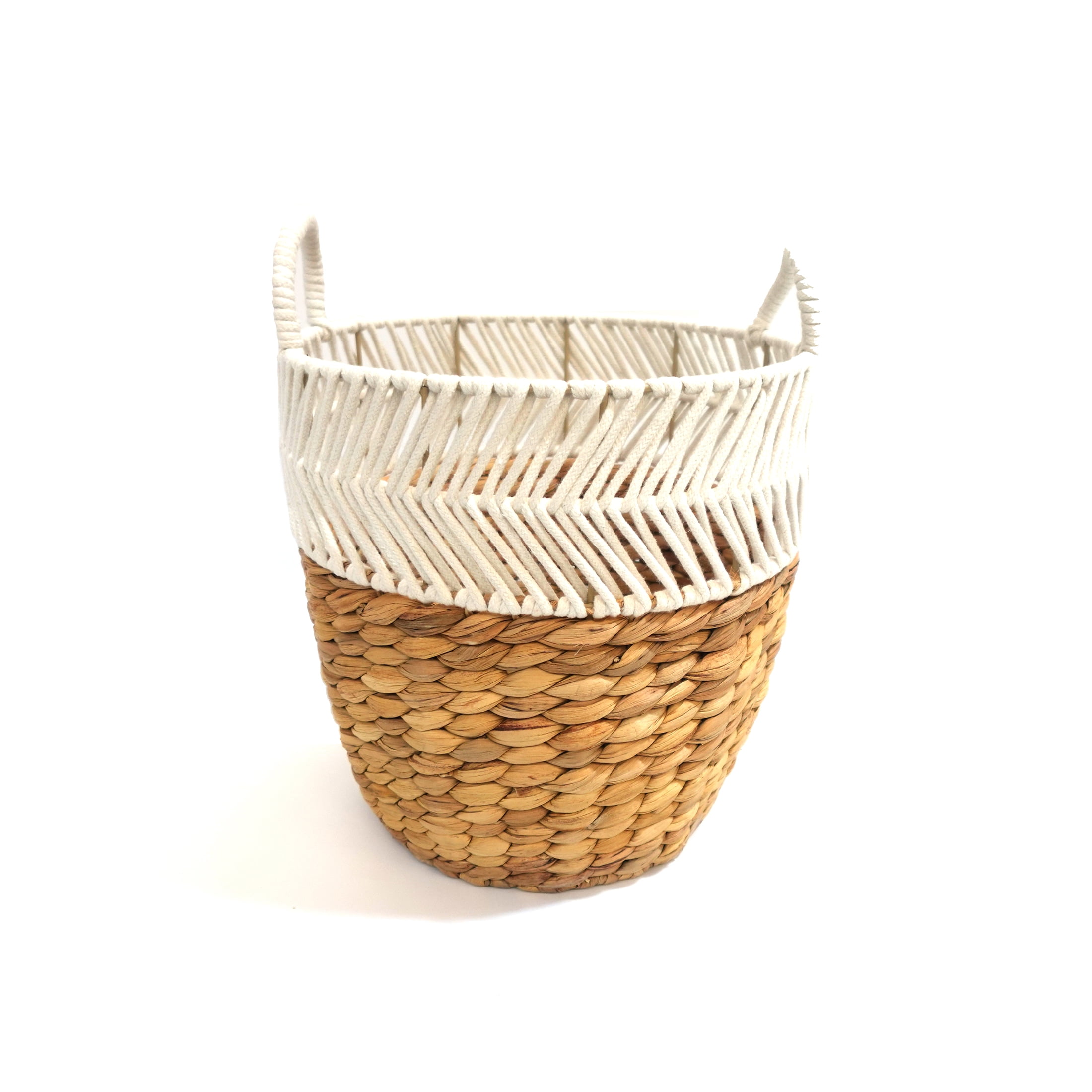 Hometrends Woven Fabric Rope & Water Hyacinth Storage Basket, Small, Handles