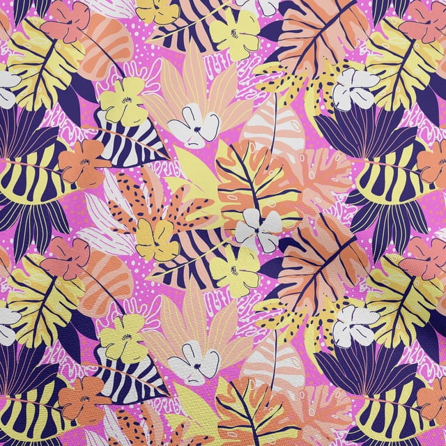 oneOone Tissu en Coton Flex Fuchsia Rose Floral Tropical Matériel de Robe Tissu Imprimé au Mètre 40 Pouces de Large